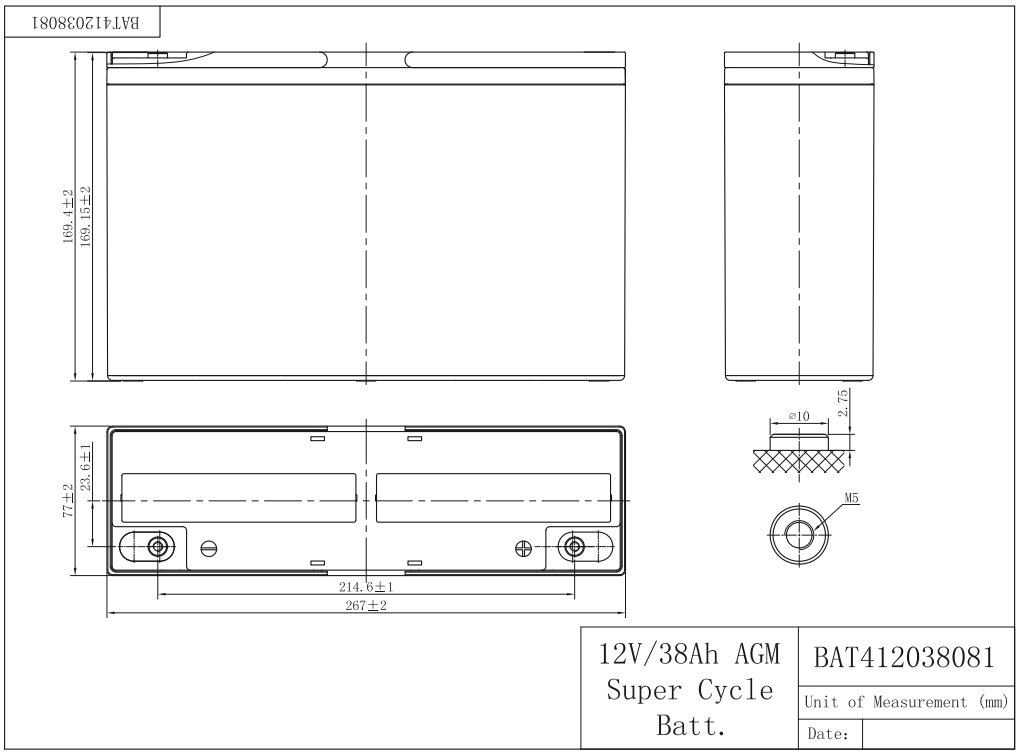 Dimensions Batterie AGM super cycle Victron 12V 38Ah